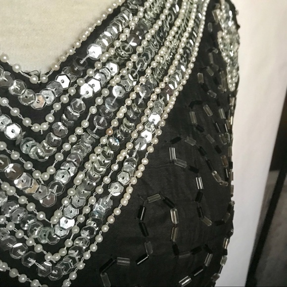 Vintage Black Sliver Sequins Beaded Top - Small - Picture 2 of 5